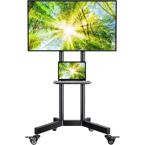 حامل تلفزيون متنقل من PERLESMITH لشاشات تلفزيون LCD مسطحة/منحنية مقاس 23-60 بوصة، وعربة تلفزيون قابلة للإمالة تحمل ما يصل إلى 88 رطلاً من الحامل المحمول مع رف للكمبيوتر المحمول وأرضية متدحرجة بحد أقصى VESA 400x400 مم (PSTVMC06) in Kuwait