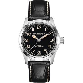 Hamilton Khaki Field Murph Automatic Men's Watch, 38mm Stainless Steel Case, Swiss Made, Black Dial Analog Wrist Watch for Men, 100m Waterproof, Sapphire Crystal, 3-Hand Movement, Cow Leather Strap in Kuwait