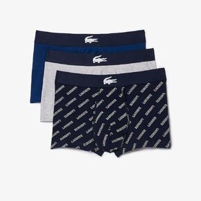Lacoste mens Cotton Stretch Diagonal Print Trunks, 3-pack in Kuwait