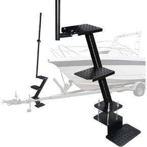 Boat Trailer Steps with Safety Handle Non-Slip Surface 4 Boat Steps for Boat Trailer Tongue Heavy Duty Steel Black Powder Coated 450 LBS Capacity Universal Fit Bass Boat, Pontoon Boat, Hunting Boat in Kuwait