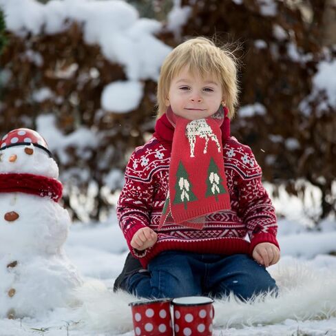 Knit Scarf Christmas Red Tree Pattern Long Warm Winter Festival Scarf for Boys in Saudi Arabia