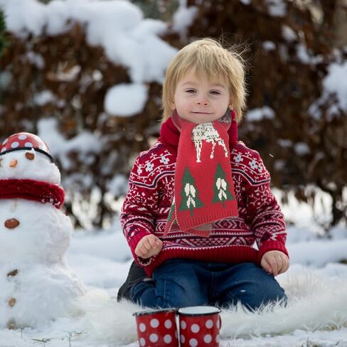 Christmas Knit Scarf Winter Warm Long Soft Red Tree Pattern Woolen Scarf for Boys and Holiday Accessories in Saudi Arabia