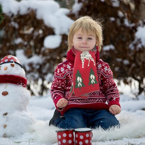 Christmas Knit Scarf Red Tree Pattern Winter Warm Long Scarf for Boys and Holiday Festival Accessories in Saudi Arabia
