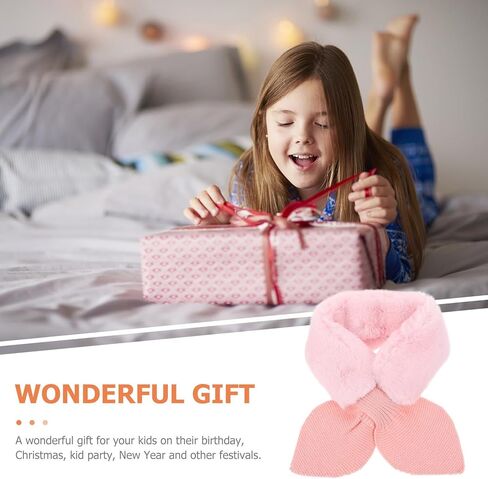 Yardwe Winter Scarf Warm Neckerchief Plush Cross Scarf for Boys Thick Cartoon Pink Cold Weather Accessory in Saudi Arabia