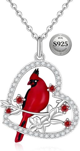Cardinal Necklace for Women Sterling Silver Cardinal Heart Necklace pendant memorial Cardinals Appear When Angels Are Near Cute Bird Jewelry Mothers Day Gifts in Kuwait