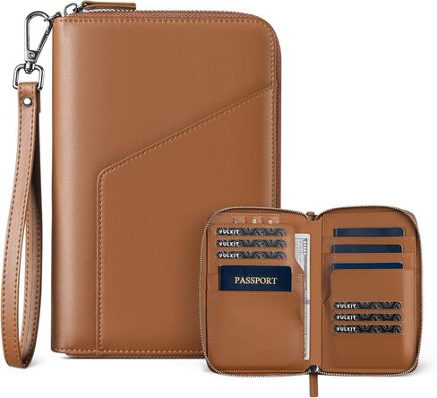 VULKIT Leather Passport Holder Family Travel Document Organizer with RFID Blocking Travel Wallet Slim Dual Slots SIM Card and Multiple Card Holders for Men and Women (Espresso) in Saudi Arabia