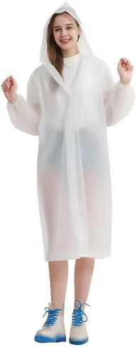 Reusable Raincoat Rain Poncho with Hood for adults- PVEA Durable Outdoor Travel Portable Rain Gear Waterproof Plastic Snap Rain Jacket For Men Women White in Saudi Arabia