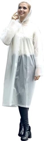 Reusable Raincoat Rain Poncho with Hood for adults- PVEA Durable Outdoor Travel Portable Rain Gear Waterproof Plastic Snap Rain Jacket For Men Women White in Saudi Arabia
