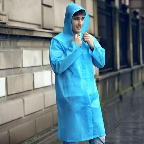 Reusable Rain Poncho with Hood for adults- Portable Waterproof Plastic Snap Raincoat in Saudi Arabia