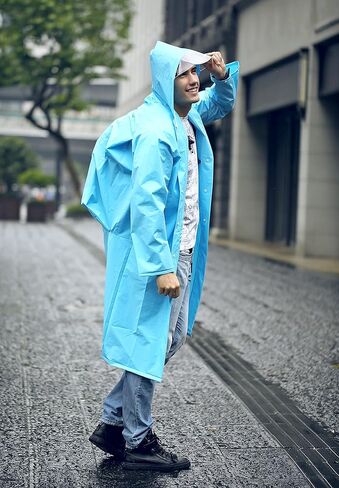 Reusable Rain Poncho with Hood for adults- Portable Waterproof Plastic Snap Raincoat in Saudi Arabia