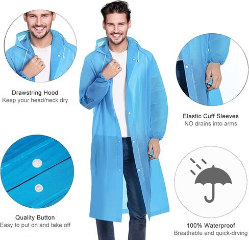 Ponchos Family Pack, (8 Pack) Rain Poncho for Adults Disposable Emergency Rain Ponchos in Saudi Arabia