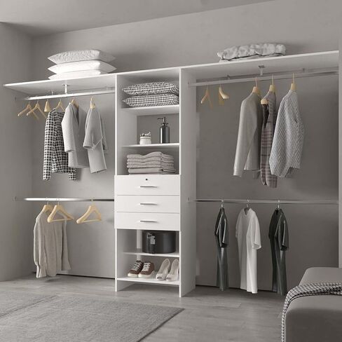 Closet Organizer System with Hanging Rods & Shelves - White in Saudi Arabia