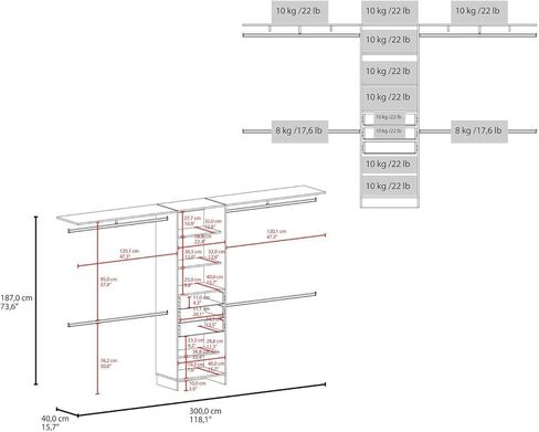 Closet Organizer System with Hanging Rods & Shelves - White in Saudi Arabia