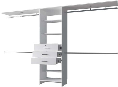 Closet Organizer System with Hanging Rods & Shelves - White in Saudi Arabia
