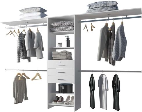 Closet Organizer System with Hanging Rods & Shelves - White in Saudi Arabia