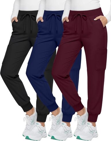 3 Pack Womens Scrub Pants Cargo Jogger Bottoms with Pockets Elastic Drawstring Waistband Soft Stretch Yoga Pants in Saudi Arabia
