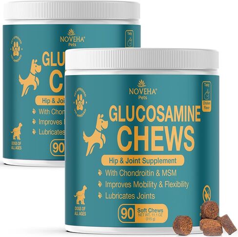 2PK - NOVEHA Eye Supplement for Dogs - Vision Support with Lutein + Vitamin C & Astaxanthin Antioxidants - Dog Vitamins for Eyes + Fish Oil for Omega 3 EPA - 90 Soft Chews in Kuwait