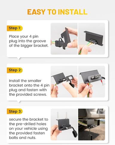 Oyviny Vehicle-Side 4 Way Flat Trailer Wiring Harness Mounting Bracket, Rust-Proof Trailer Plug Bracket Universal Fit for All Standard 4-Pin Flat Connectors, Black Oxide Finish in Saudi Arabia