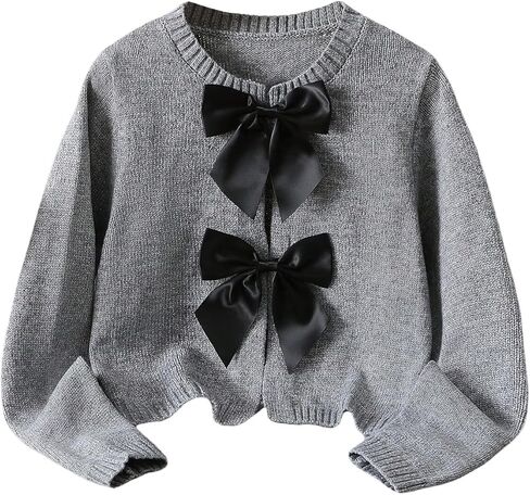 Girl's Cute Bowknot Cardigan Sweater Long Sleeve Crew Neck Sweaters Fall Knitted Outerwear in Saudi Arabia