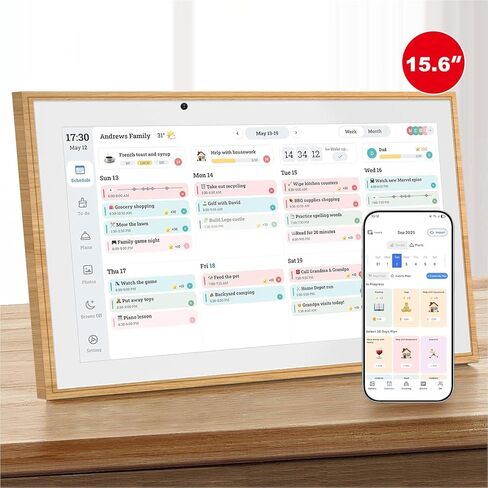 تقويم رقمي، تقويم إلكتروني مقاس 15.6 بوصة ومخطط عمل، شاشة لمس تفاعلية عالية الدقة 1080 بكسل شاشة لمس ذكية لجداول العائلة - حامل على الحائط، رائع لتنظيم 2025-2026 باللون الأبيض in Kuwait