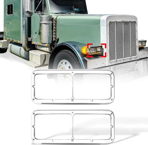 إطار المصباح الأمامي من الكروم لـ Kenworth T400 T600 T800 W900B W900L Classic 120 132، Peterbilt 378 379، Western Star 4900، Freightliner FLD Classic XL ملحقات شبه شاحنة 3-2048-3 in Saudi Arabia