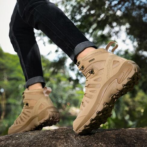 Men's Mid Top Lace Up Military Tactical Combat Boots Casual Non Slip Outdoor Mountaineering Trekking Commando Tactical Booties in Saudi Arabia