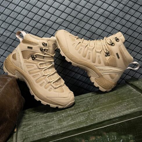 Men's Mid Top Lace Up Military Tactical Combat Boots Casual Non Slip Outdoor Mountaineering Trekking Commando Tactical Booties in Saudi Arabia