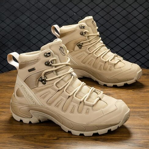 Men's Mid Top Lace Up Military Tactical Combat Boots Casual Non Slip Outdoor Mountaineering Trekking Commando Tactical Booties in Saudi Arabia