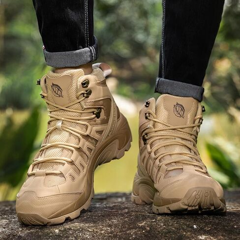 Men's Mid Top Lace Up Military Tactical Combat Boots Casual Non Slip Outdoor Mountaineering Trekking Commando Tactical Booties in Saudi Arabia