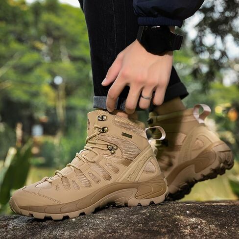 Men's Mid Top Lace Up Military Tactical Combat Boots Casual Non Slip Outdoor Mountaineering Trekking Commando Tactical Booties in Saudi Arabia