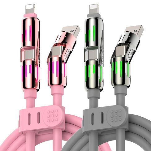 MFish 240W 4-in-1 Universal USB Charging Cable [2 Pack, 6.6ft] – Fast Charger Cord with USB-A, Dual USB-C & Lighting, for iPhone 14/15/16 Series, iPad & MacBook & More (2PACK, Black+White, 6.6Ft) in Kuwait