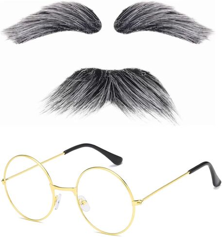Degpum Old Man Costume for 100 Day of School Grandpa Costume Accessories Glasses With Gray Stick On Fake Mustache & Eyebrows Halloween Costume Set in Saudi Arabia