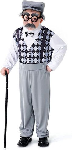 Degpum Old Man Costume for 100 Day of School Grandpa Costume Accessories Glasses With Gray Stick On Fake Mustache & Eyebrows Halloween Costume Set in Saudi Arabia