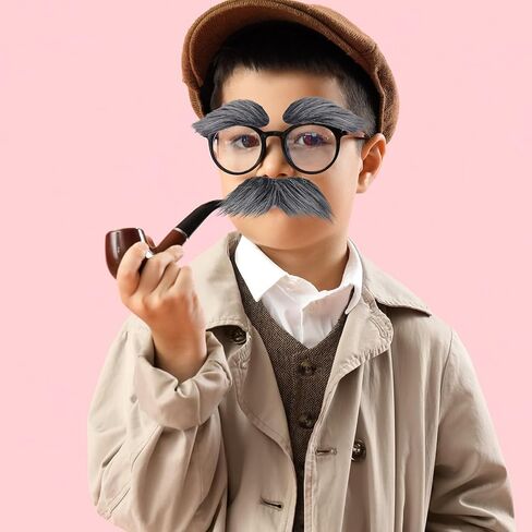 Degpum Old Man Costume for 100 Day of School Grandpa Costume Accessories Glasses With Gray Stick On Fake Mustache & Eyebrows Halloween Costume Set in Saudi Arabia
