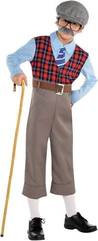 Degpum Old Man Costume for 100 Day of School Grandpa Costume Accessories Glasses With Gray Stick On Fake Mustache & Eyebrows Halloween Costume Set in Saudi Arabia