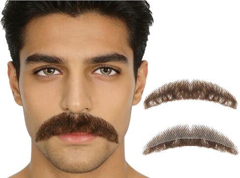 لحية وشارب مزيفان طبيعيان مجعدان للرجال، شعر وجه واقعي مربوط بالدانتيل غير المرئي لزي تنكري مسرحي in Kuwait