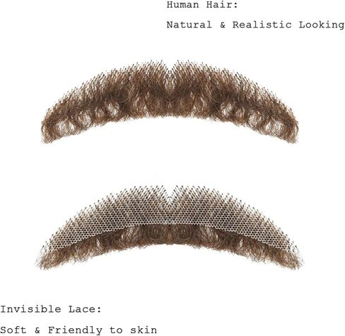 لحية وشارب مزيفان طبيعيان مجعدان للرجال، شعر وجه واقعي مربوط بالدانتيل غير المرئي لزي تنكري مسرحي in Kuwait