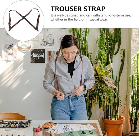 BESPORTBLE Adjustable Elastic Suspender Clip-on Strap Unisex Trouser Strap for Men and Women Casual Wear Two-clip Coffee Color in Saudi Arabia