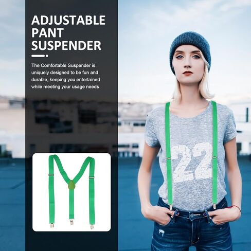 2pcs St Patrick’s Day Suspenders Green Adjustable Heavy Duty Strap Suspenders for Men Women Party Costume Accessories in Kuwait