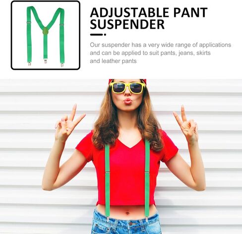 2pcs St Patrick’s Day Suspenders Green Adjustable Heavy Duty Strap Suspenders for Men Women Party Costume Accessories in Kuwait