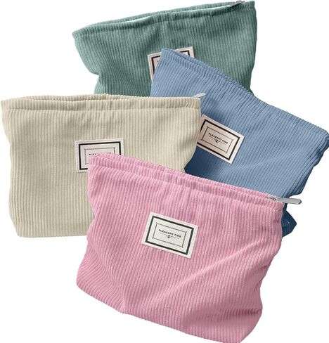 Sanwuta 4 Pack Velvet Makeup Bag Cosmetic Bag Large Capacity Corduroy Cosmetic Bag Cosmetic Pouch Zipper Canvas Makeup Bags Travel Toiletry Bag Accessories Organizer for Girls (Retro Color, Plaid) in Kuwait