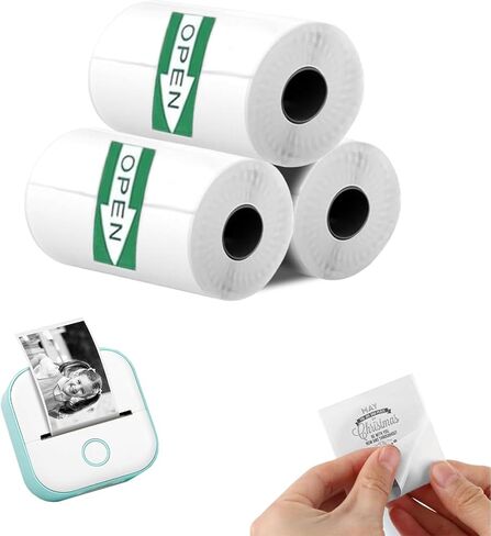 ورق ملصقات حراري 3 لفات، ورق ملصقات أبيض ذاتي اللصق مقاس 53 مم × 3.5 م متوافق مع الطابعات الحرارية الصغيرة M02، T02، M02S، M02 Pro، M04S، للملاحظات والقوائم والمجلات والملصقات التي تصنعها بنفسك in Kuwait