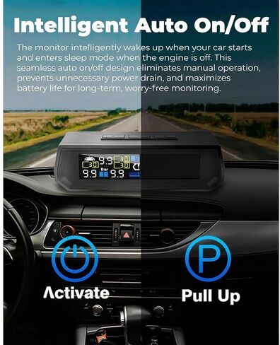 نظام مراقبة ضغط الإطارات، TPMS مع شاشة LCD ملونة للشحن بالطاقة الشمسية وUSB، مطالبات صوتية، 6 أوضاع إنذار، نطاق 0-87 رطل لكل بوصة مربعة (4 مستشعرات للإطارات) in Kuwait