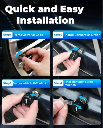 نظام مراقبة ضغط الإطارات، TPMS مع شاشة LCD ملونة للشحن بالطاقة الشمسية وUSB، مطالبات صوتية، 6 أوضاع إنذار، نطاق 0-87 رطل لكل بوصة مربعة (4 مستشعرات للإطارات) in Kuwait