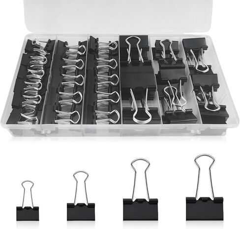 110PCS Black Binder Clips Assorted Sizes,4 Sizes Large Medium Small Mini Paper Clamps Set, Office Supplies Desk,Cute Office Paper Clips for Home School Office Supplies Organizing (Black) in Saudi Arabia