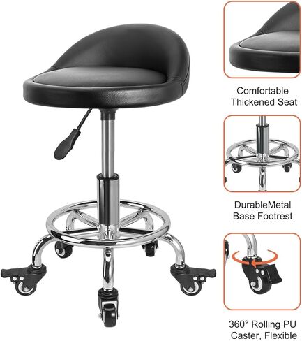 Rolling Stool Low Roller Seat PU Leather, Rolling Chair Height Adjustable, Garage Stool with Wheels for Manicure Mechanic Home Office Garage Shop (Style 1) in Saudi Arabia