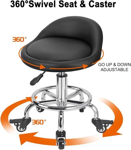 Rolling Stool Low Roller Seat PU Leather, Rolling Chair Height Adjustable, Garage Stool with Wheels for Manicure Mechanic Home Office Garage Shop (Style 1) in Saudi Arabia