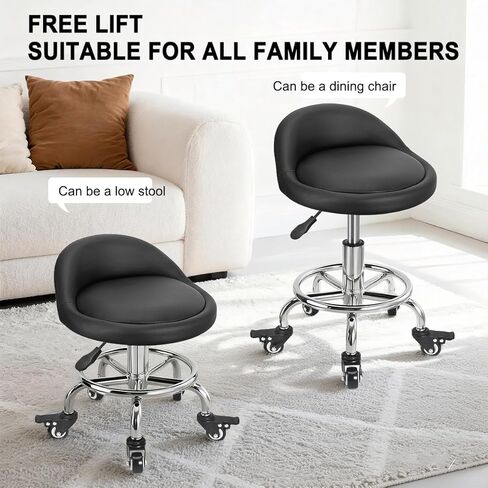 Rolling Stool Low Roller Seat PU Leather, Rolling Chair Height Adjustable, Garage Stool with Wheels for Manicure Mechanic Home Office Garage Shop (Style 1) in Saudi Arabia