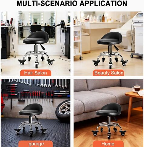 Rolling Stool Low Roller Seat PU Leather, Rolling Chair Height Adjustable, Garage Stool with Wheels for Manicure Mechanic Home Office Garage Shop (Style 1) in Saudi Arabia