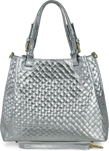 Italian Genuine Metallic Suede Handbag for Women with Adjustable Strap| Medium Woven Effect Top-Handle Crossbody in Saudi Arabia